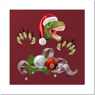 Christmas T-Rex Posters and Art